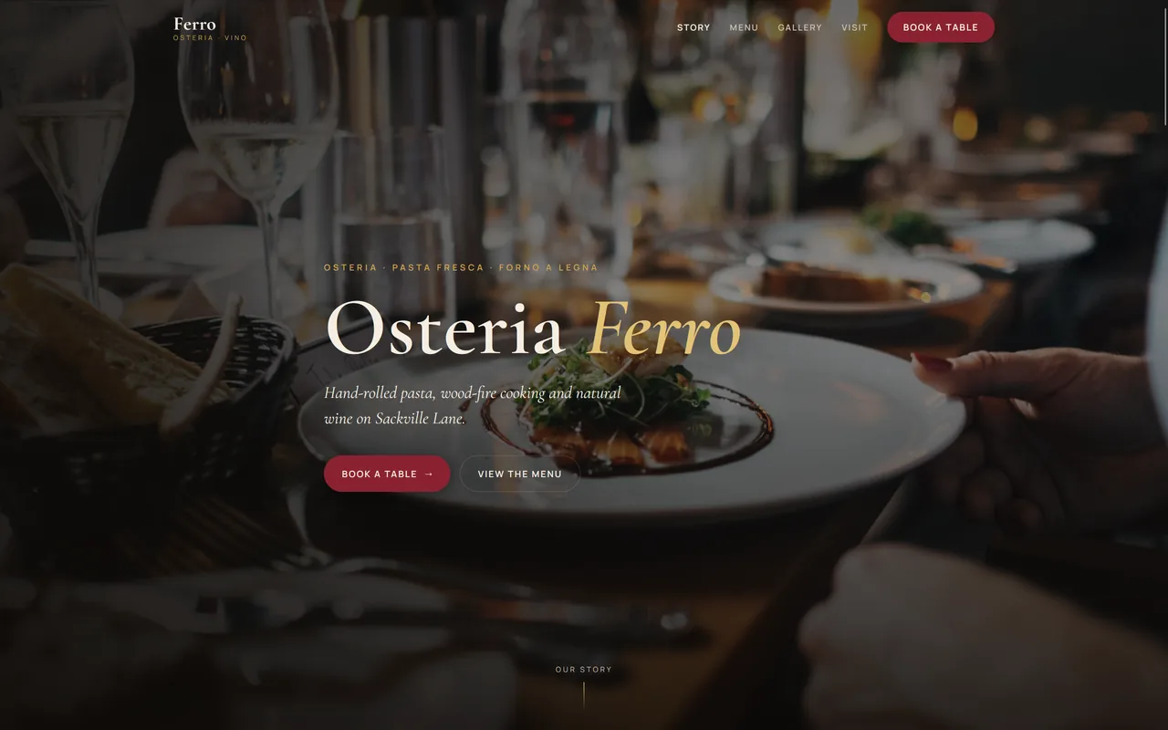 Osteria Ferro demo website homepage