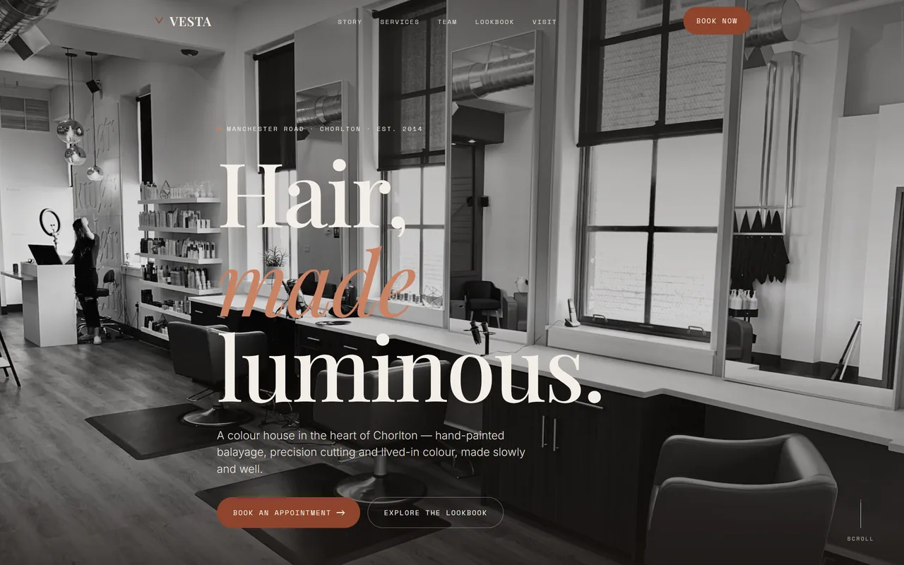 Vesta Barber demo website homepage
